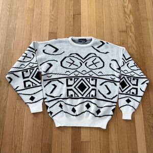 Vintage 70s Made In USA Playboy Sweater White Black Acrylic Rare Design Large